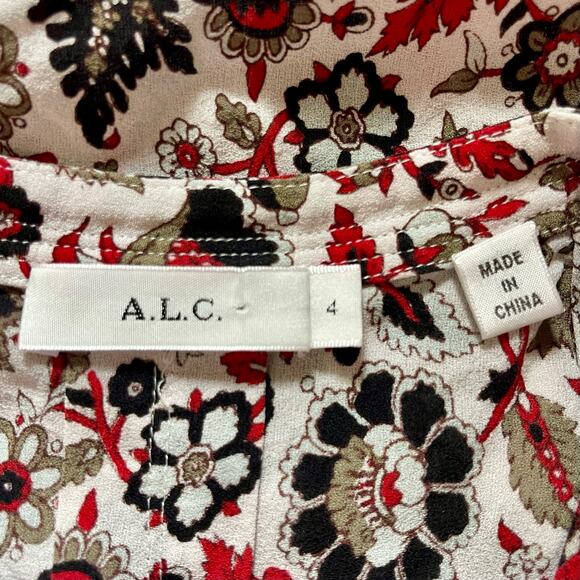 A.L.C. Silk Sleeveless Red White Black Floral Top 4 - Picture 5 of 7